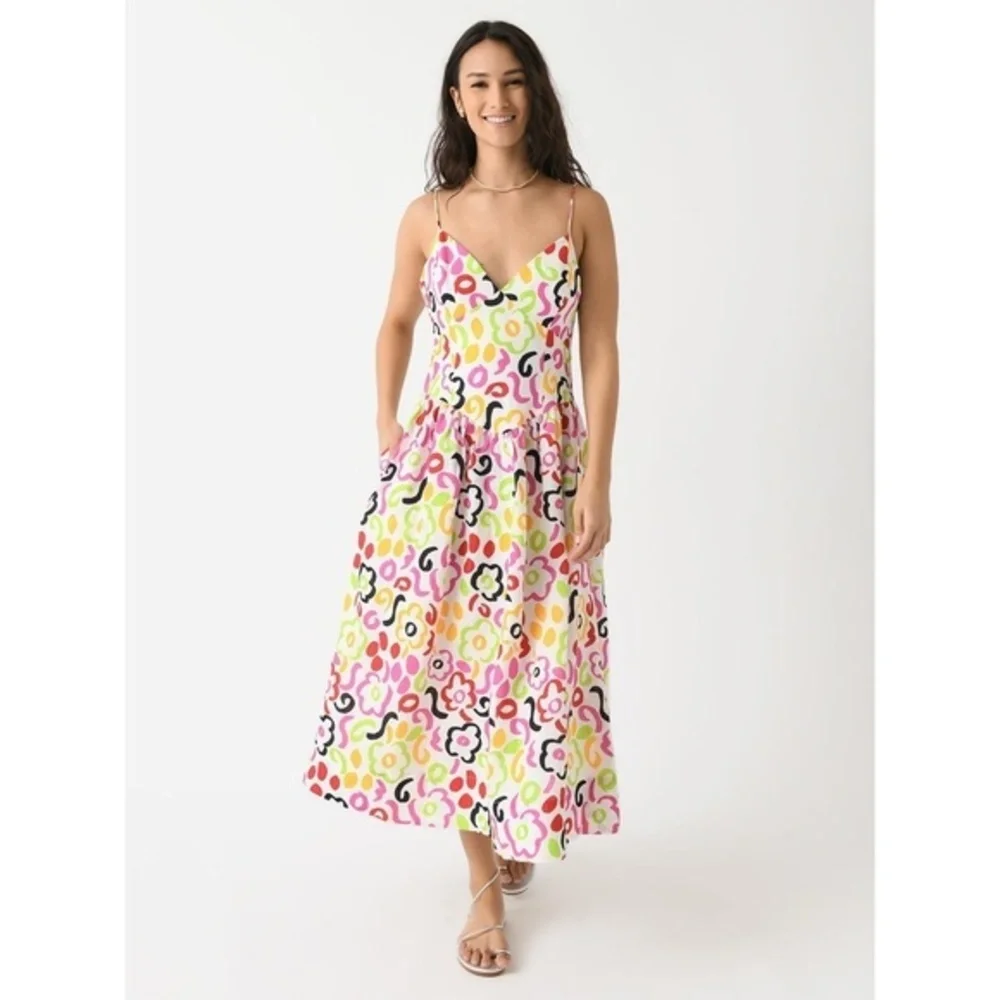 RHODE Dress Multi Floral Midi Abstract Print Painted Bloom Bohemian Size 8